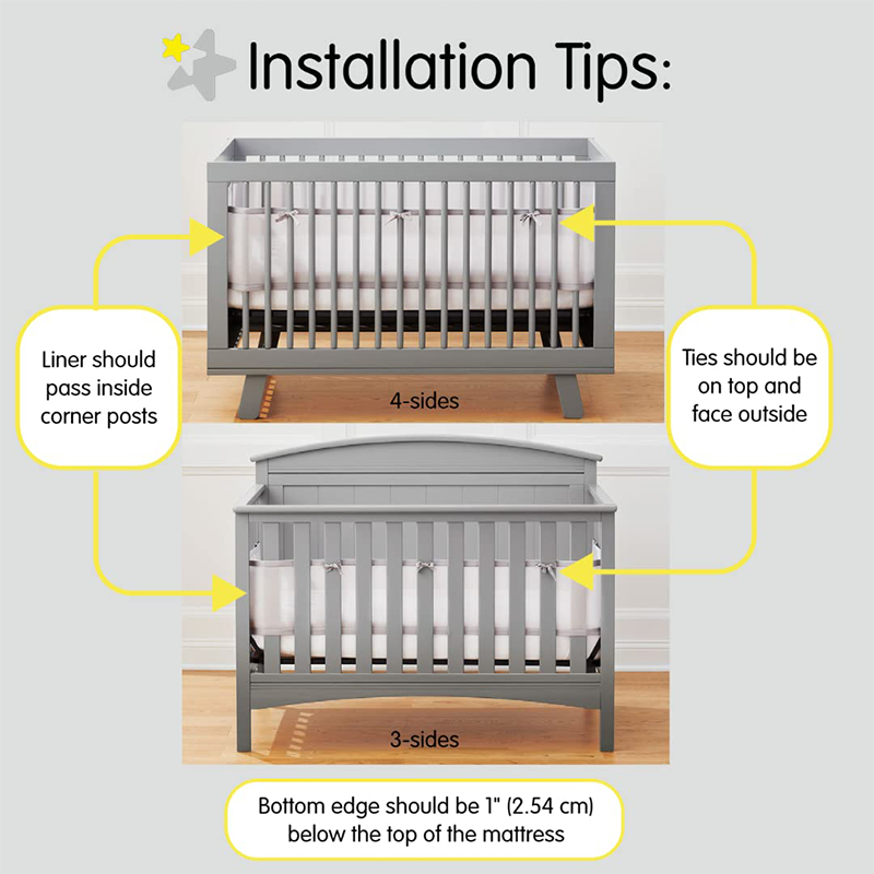 4 Pieces Set of Breathable Crib Liner for Baby Crib