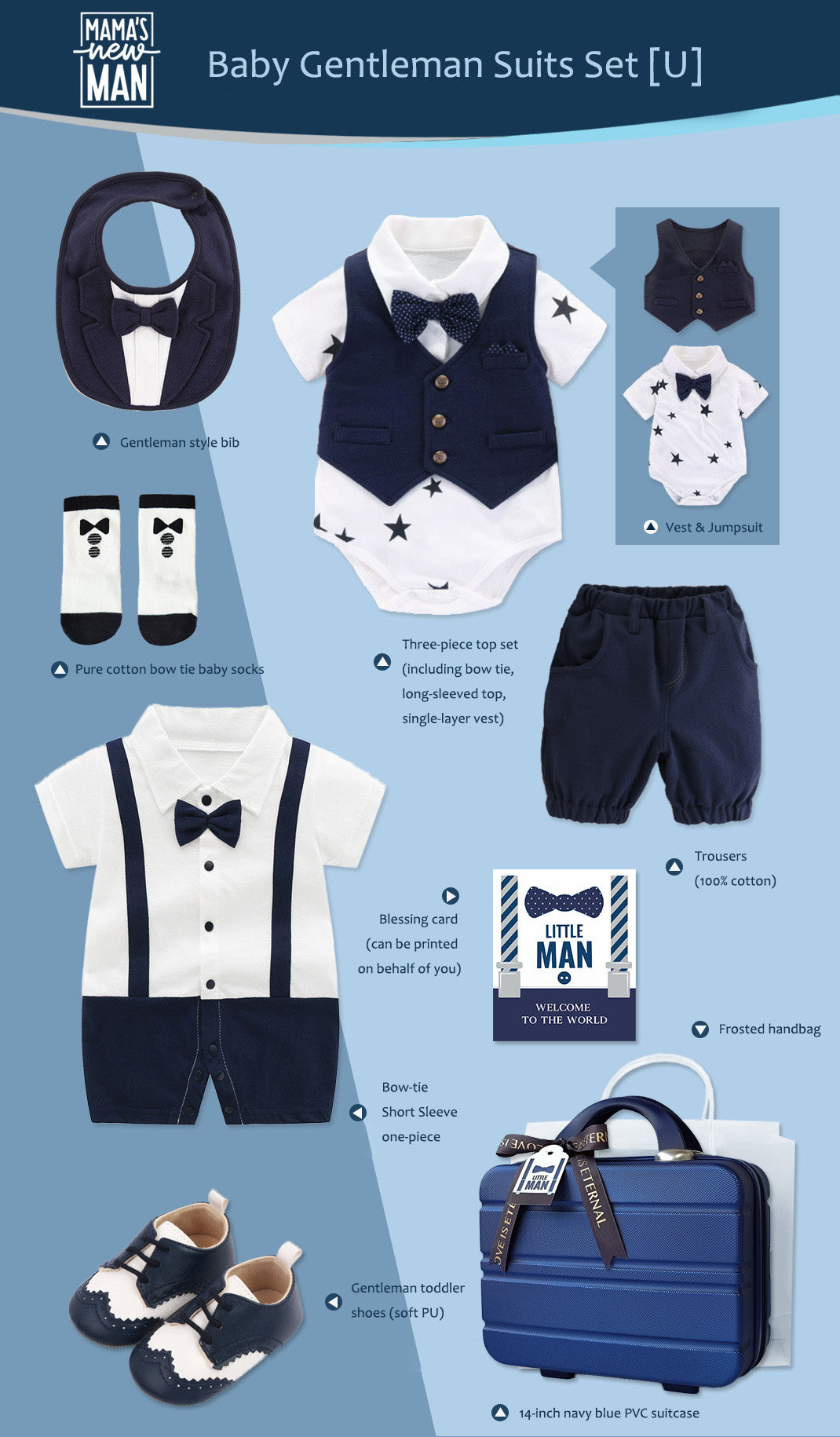 Gentleman Suits Coffret cadeau nouveau-né 0-18 mois Ensemble de vêtements pour bébé