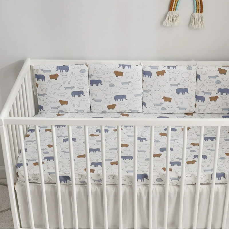 Baby Crib Around Cot Padding 6 Pieces 100% Cotton Set Soft Protective Cushions