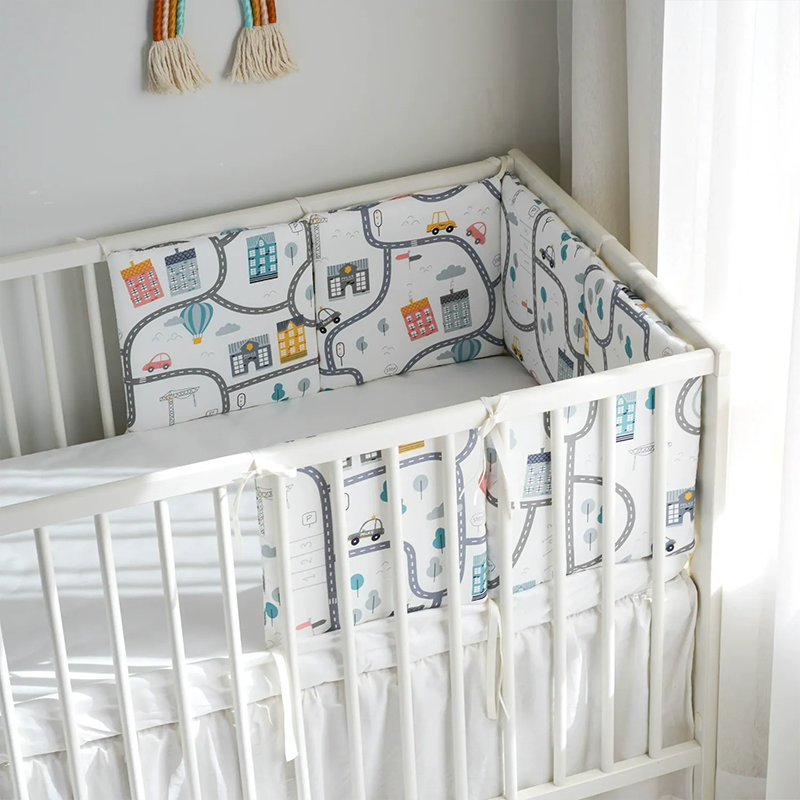 Baby Crib Around Cot Padding 6 Pieces 100% Cotton Set Soft Protective Cushions