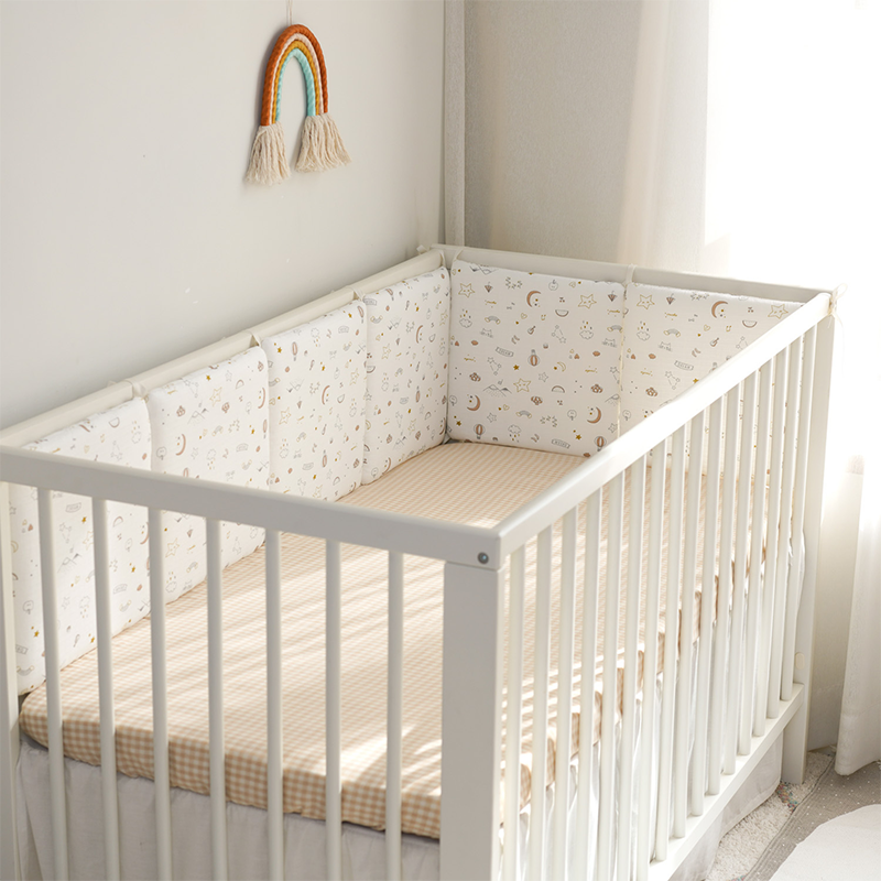 Baby Crib Around Cot Padding 6 Pieces 100% Cotton Set Soft Protective Cushions