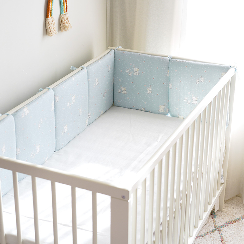 Baby Crib Around Cot Padding 6 Pieces 100% Cotton Set Soft Protective Cushions