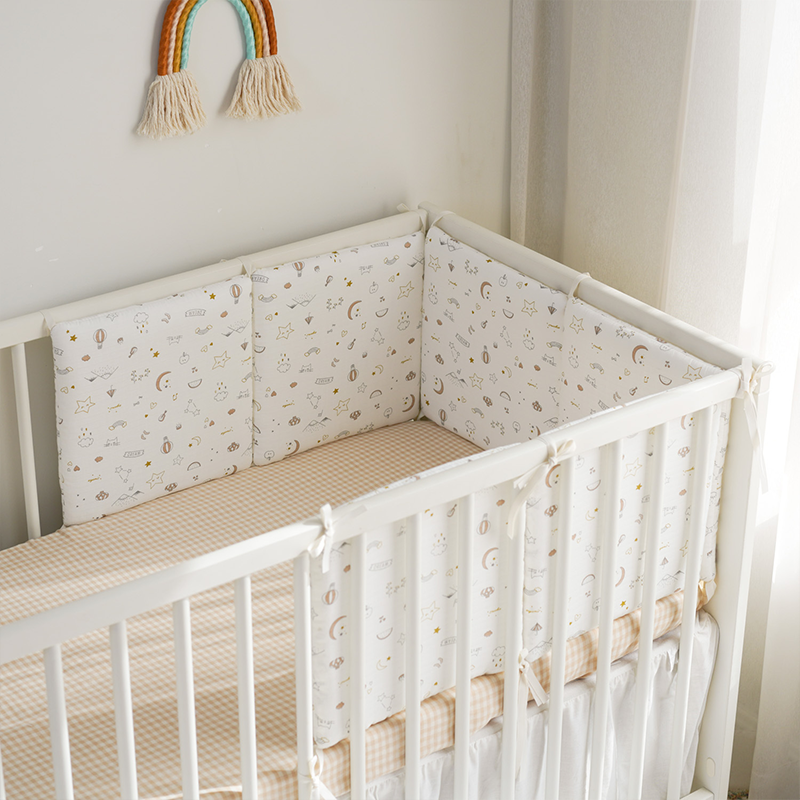 Baby Crib Around Cot Padding 6 Pieces 100% Cotton Set Soft Protective Cushions
