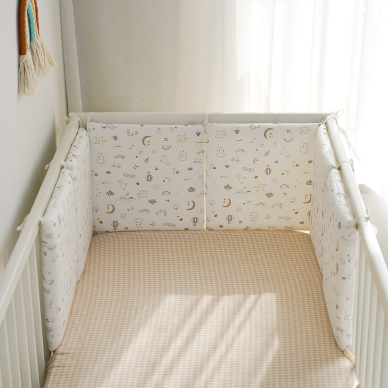 Baby Crib Around Cot Padding 6 Pieces 100% Cotton Set Soft Protective Cushions