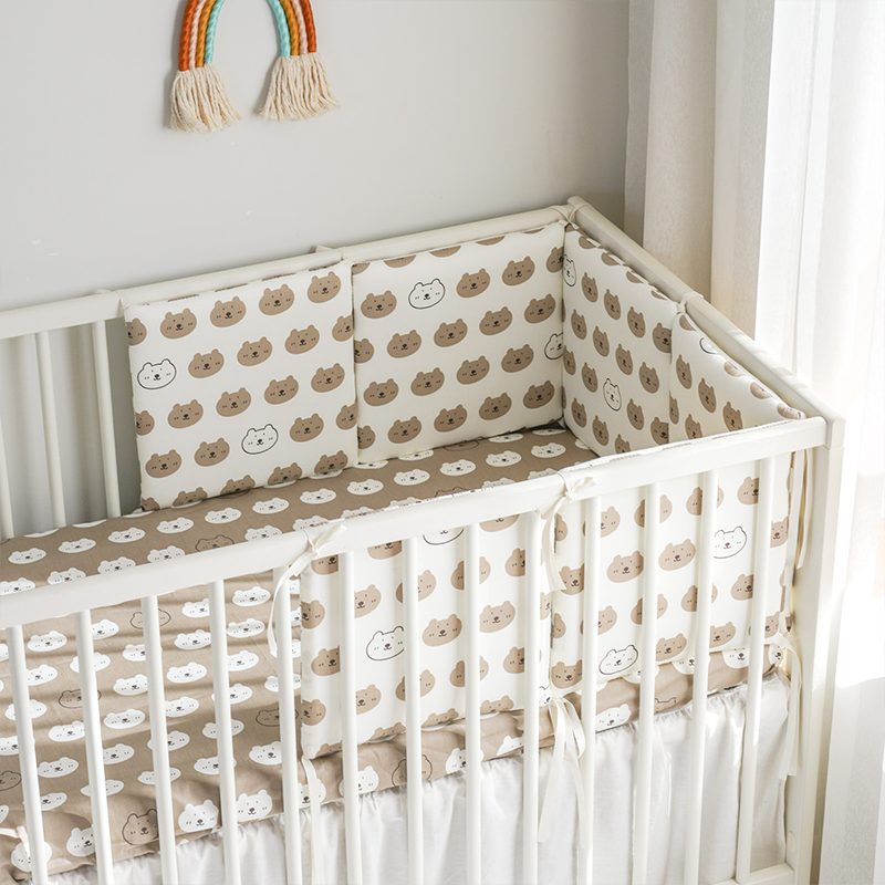 Baby Crib Around Cot Padding 6 Pieces 100% Cotton Set Soft Protective Cushions