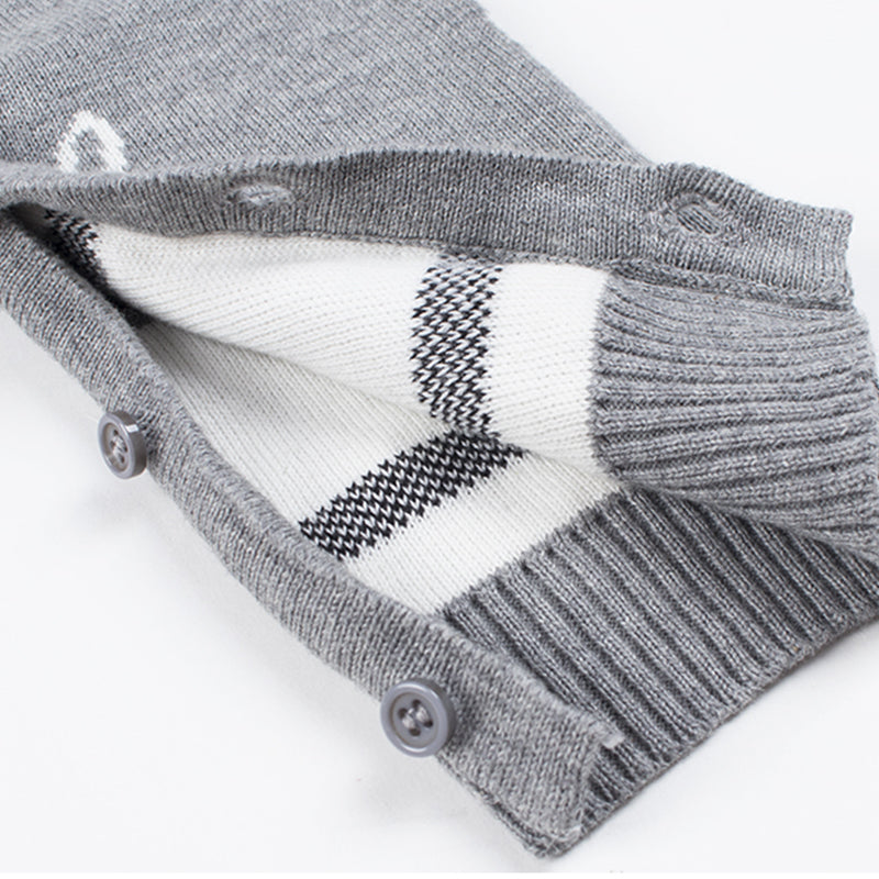 Baby Jumpsuit A/W Gray Rabbits Double Layer Thickened 100% Cotton Knitted Sweater & Romper
