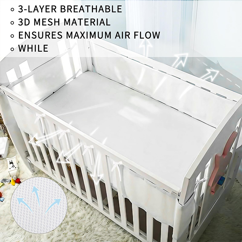 2 Pieces Set of Breathable Mesh Crib Liner for Baby Crib