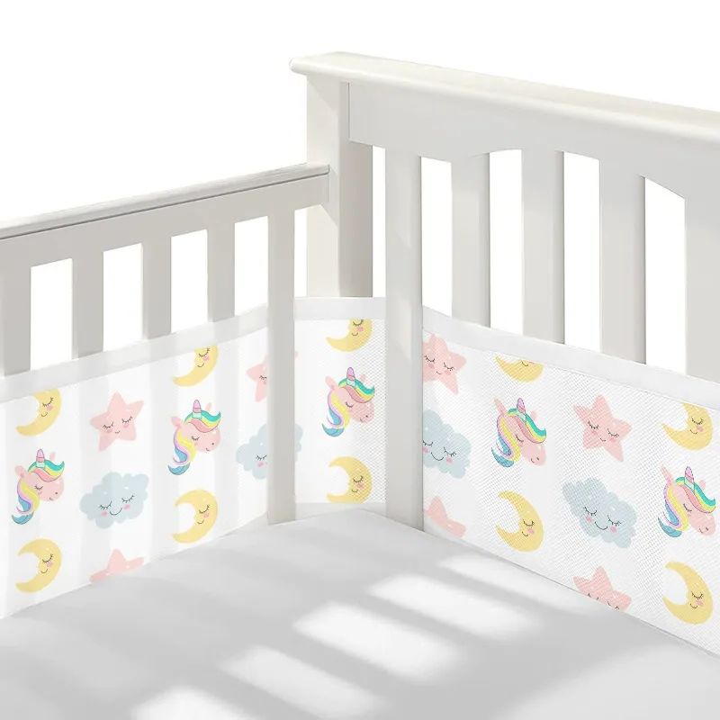 2 Pieces Set of Breathable Mesh Crib Liner for Baby Crib