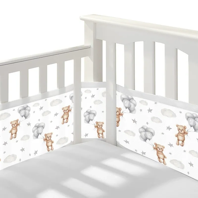 2 Pieces Set of Breathable Mesh Crib Liner for Baby Crib