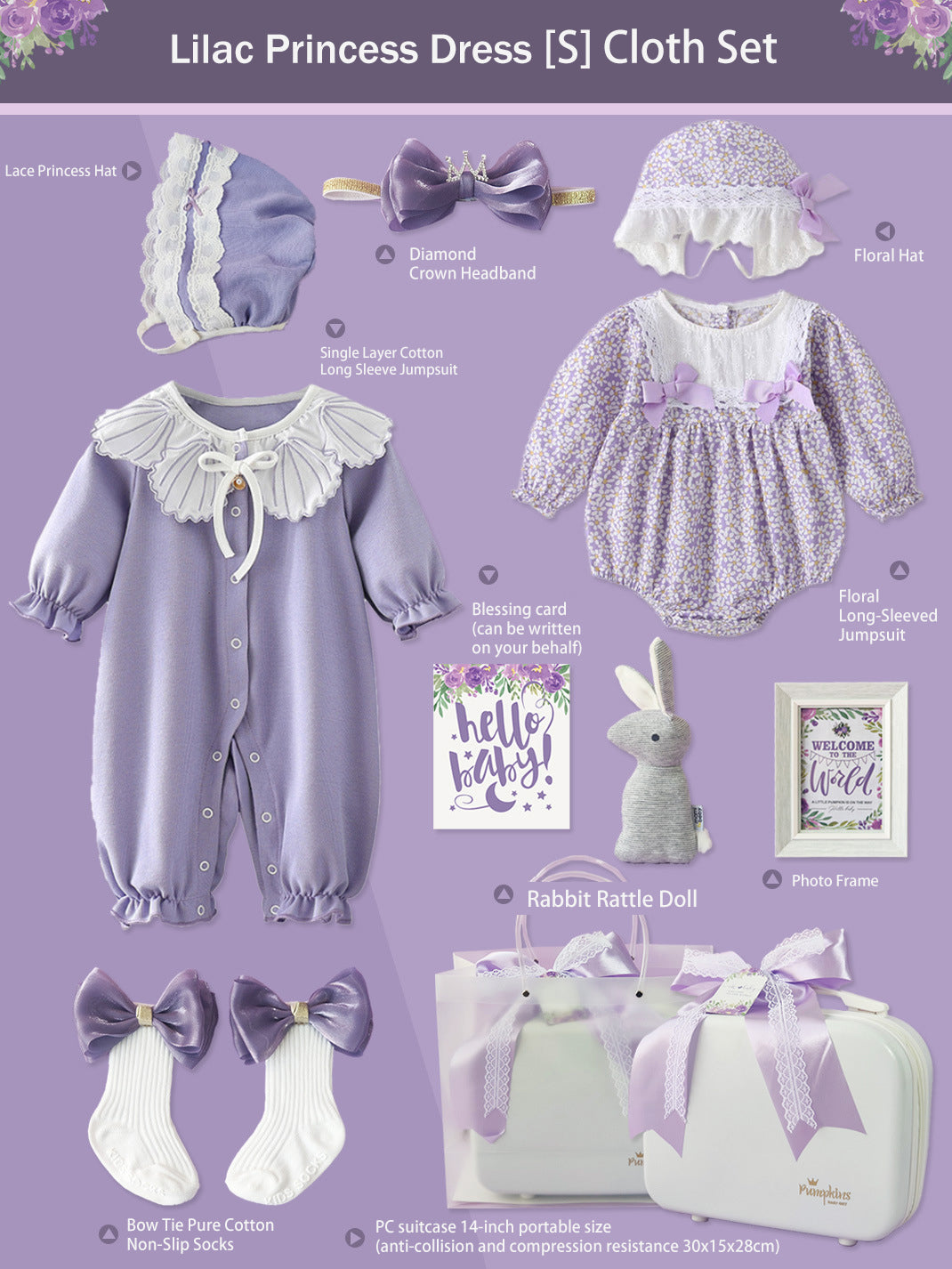 Robe de princesse lilas, coffret cadeau pour nouveau-né, ensemble de vêtements pour bébé de 0 à 18 mois