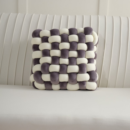 Nordic Handmade 2-Colors Matching Knot Weaving Style Cushion