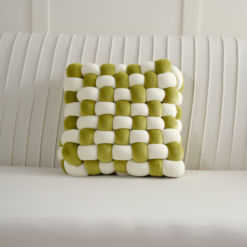 Nordic Handmade 2-Colors Matching Knot Weaving Style Cushion