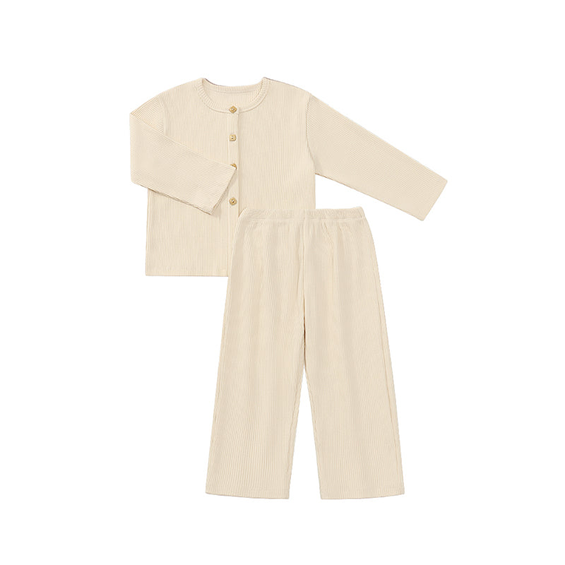 Cardigan nordique à manches longues et pantalon droit pour bébé et enfant, costumes 2 pièces de couleur unie