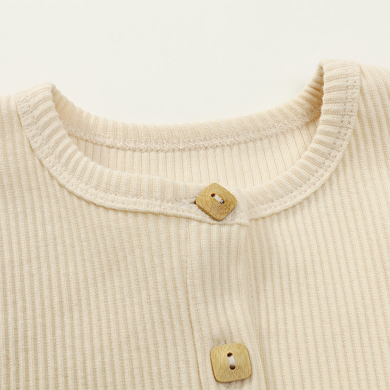Cardigan nordique à manches longues et pantalon droit pour bébé et enfant, costumes 2 pièces de couleur unie