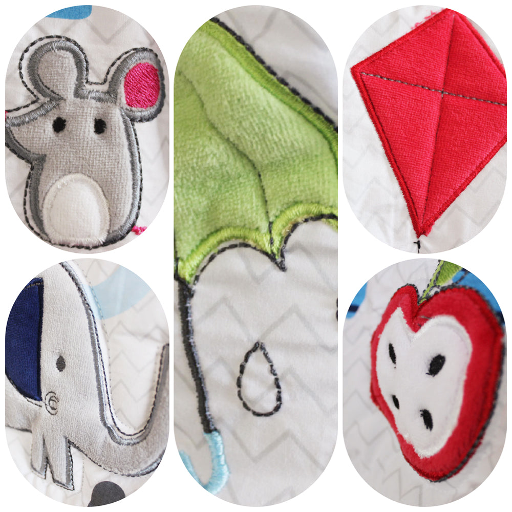 8 Piece Nursery Crib Bedding Set Alphabets & 3D Animals Patch