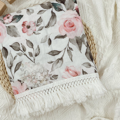 Gauze Muslin Blossom with Fringe Blanket
