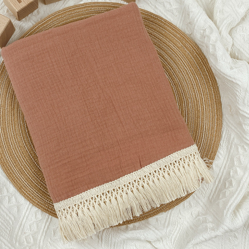 Organic Gauze Muslin Single Tone with Fringe Blanket