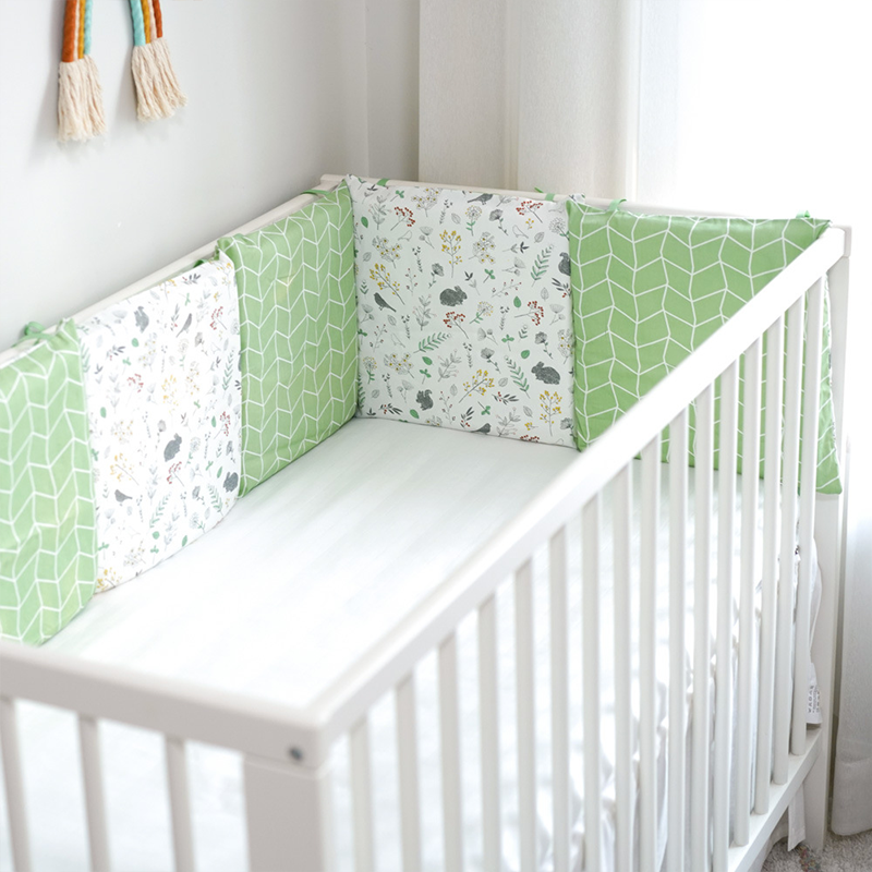 11.8 Inches 3D Cotton Fulfill Gauze A/B Side 3cm Thick with Ties For Crib - Green Rabbit