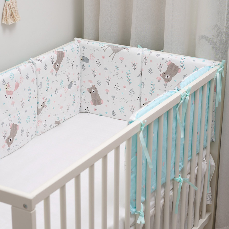 11.8 Inches 3D Cotton Fulfill Gauze A/B Side 3cm Thick with Ties For Crib - Mint Bear