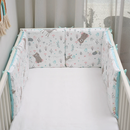 11.8 Inches 3D Cotton Fulfill Gauze A/B Side 3cm Thick with Ties For Crib - Mint Bear