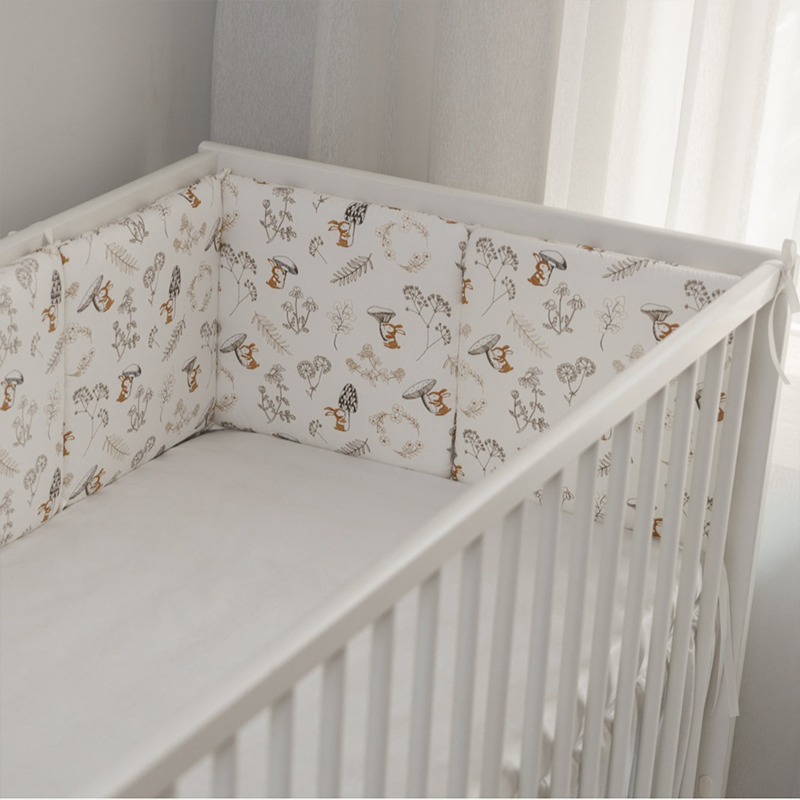 11.8 Inches 3D Cotton Fulfill Gauze A/B Side 3cm Thick with Ties For Crib - Mushroom Rabbit