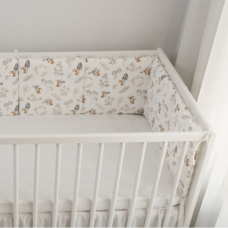 11.8 Inches 3D Cotton Fulfill Gauze A/B Side 3cm Thick with Ties For Crib - Mushroom Rabbit