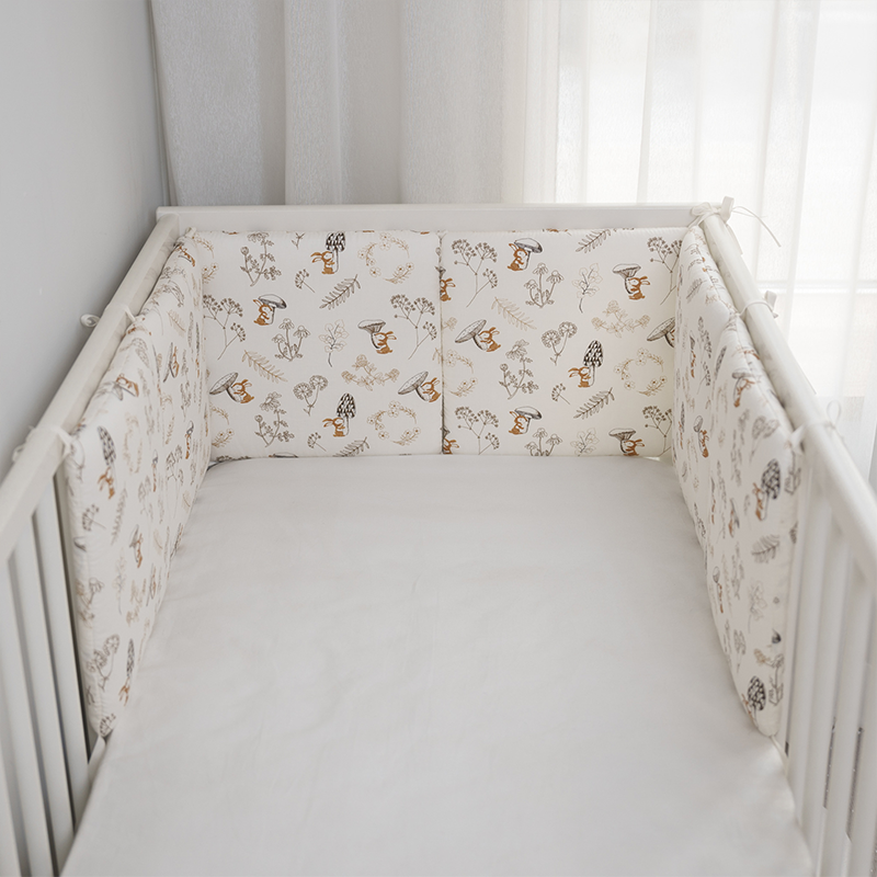 11.8 Inches 3D Cotton Fulfill Gauze A/B Side 3cm Thick with Ties For Crib - Mushroom Rabbit