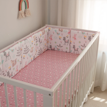 11.8 Inches 3D Cotton Fulfill Gauze A/B Side 3cm Thick with Ties For Crib - Pink Fox