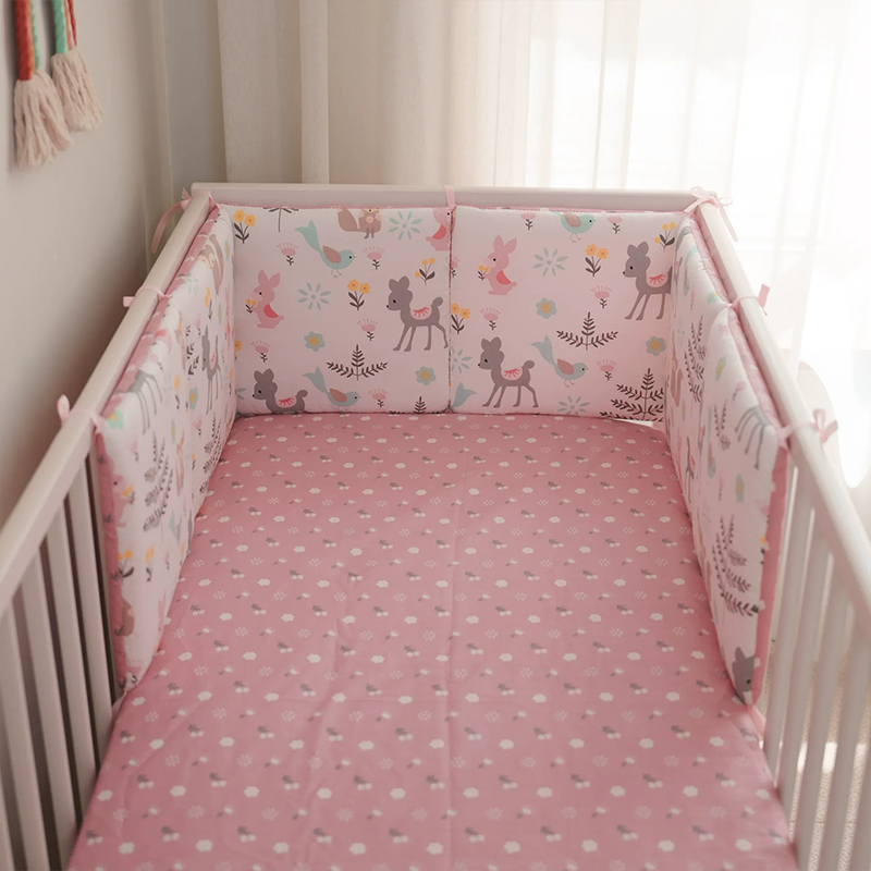 11.8 Inches 3D Cotton Fulfill Gauze A/B Side 3cm Thick with Ties For Crib - Pink Fox