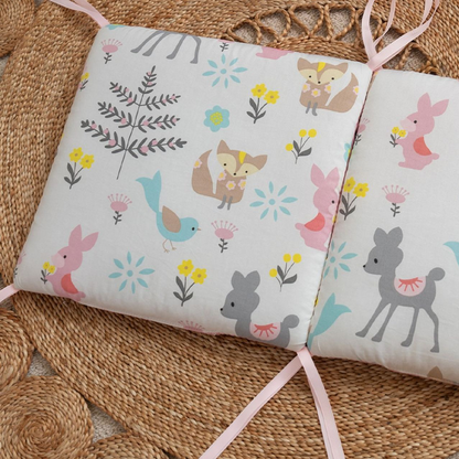 11.8 Inches 3D Cotton Fulfill Gauze A/B Side 3cm Thick with Ties For Crib - Pink Fox