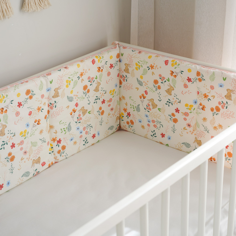 11.8 Inches 3D Cotton Fulfill Gauze A/B Side 3cm Thick with Ties For Crib - Rabbit Flower and Pink Animals