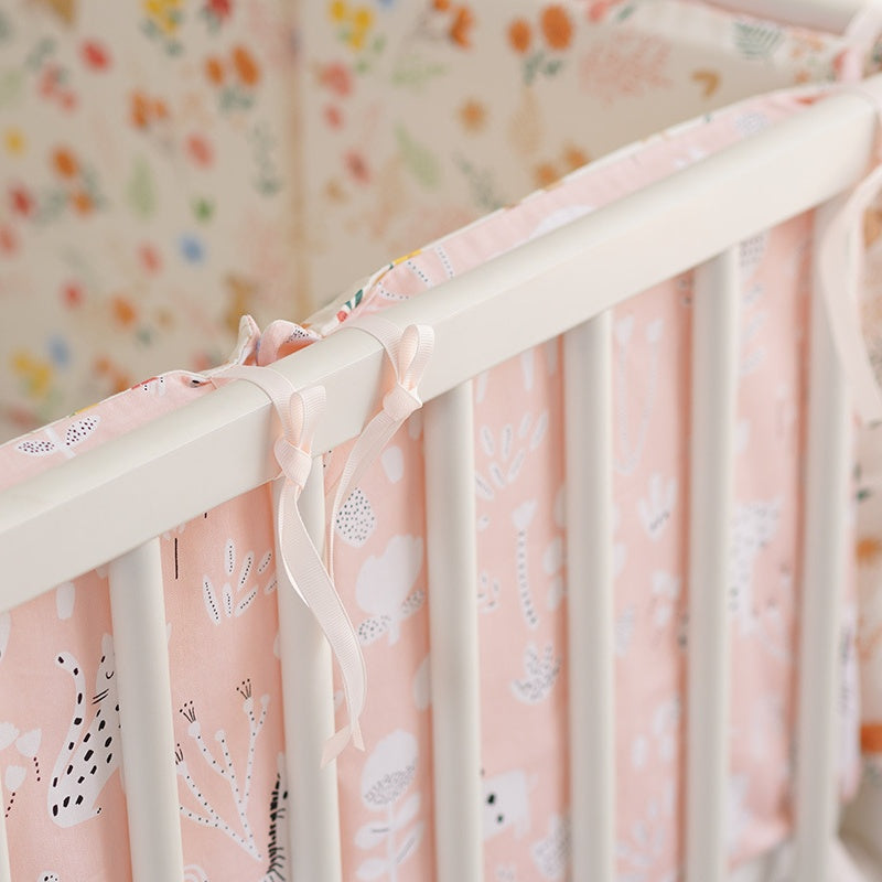 11.8 Inches 3D Cotton Fulfill Gauze A/B Side 3cm Thick with Ties For Crib - Rabbit Flower and Pink Animals