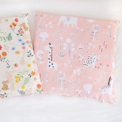 11.8 Inches 3D Cotton Fulfill Gauze A/B Side 3cm Thick with Ties For Crib - Rabbit Flower and Pink Animals