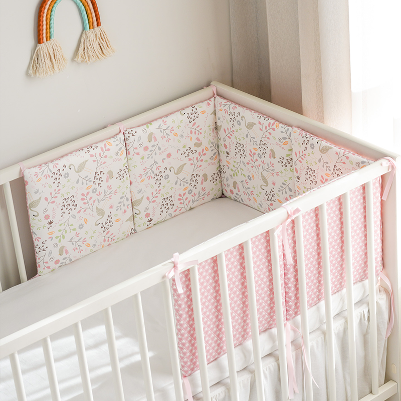 11.8 Inches 3D Cotton Fulfill Gauze A/B Side 3cm Thick with Ties For Crib - Swan Pink
