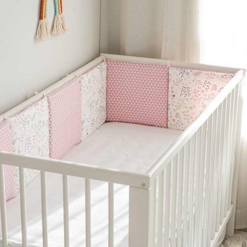 11.8 Inches 3D Cotton Fulfill Gauze A/B Side 3cm Thick with Ties For Crib - Swan Pink