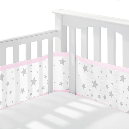 134*63 Inches Non-Padded Mesh Crib Liner 2 Pieces Set - Pink Stars