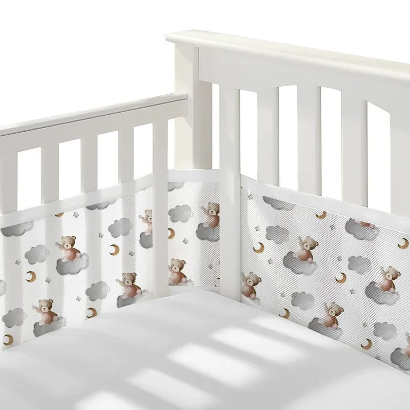 134*63 Inches Non-Padded Mesh Crib Liner 2 Pieces Set - Cloud Bear