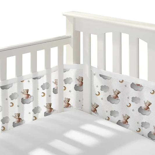 134*63 Inches Non-Padded Mesh Crib Liner 2 Pieces Set - Cloud Bear