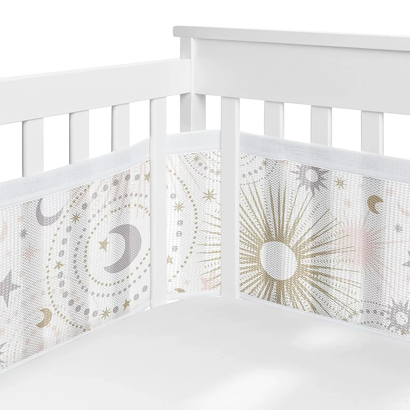 134*63 Inches Non-Padded Mesh Crib Liner 2 Pieces Set - Boho Moon Star