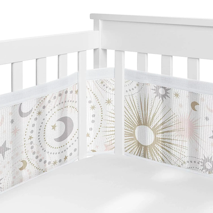 134*63 Inches Non-Padded Mesh Crib Liner 2 Pieces Set - Boho Moon Star
