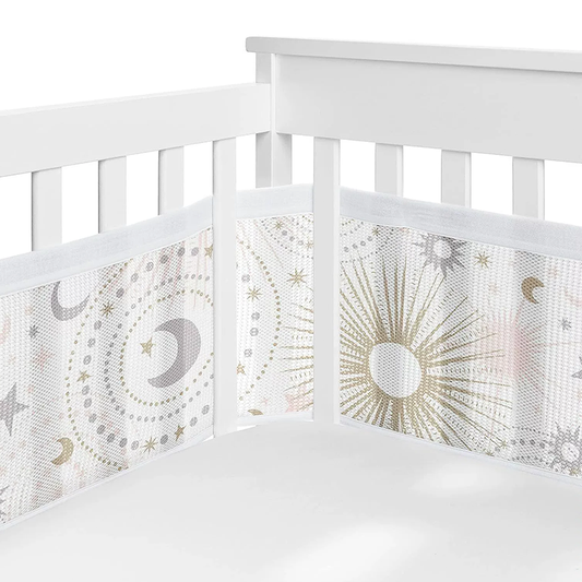 134*63 Inches Non-Padded Mesh Crib Liner 2 Pieces Set - Boho Moon Star