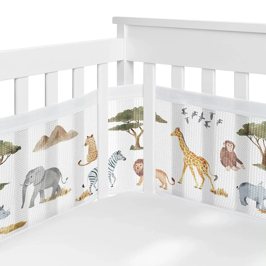134*63 Inches Non-Padded Mesh Crib Liner 2 Pieces Set - Zoo