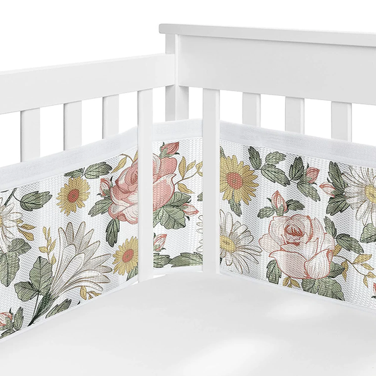 134*63 Inches Non-Padded Mesh Crib Liner 2 Pieces Set - Bloom Flower