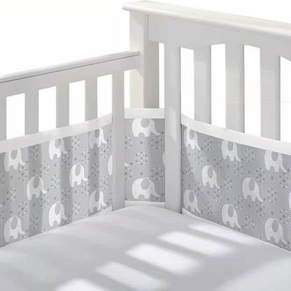 134*63 Inches Non-Padded Mesh Crib Liner 2 Pieces Set - Grey Elephant