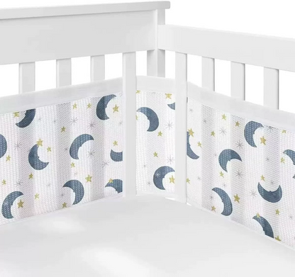 134*63 Inches Non-Padded Mesh Crib Liner 2 Pieces Set - Blue Moon Star