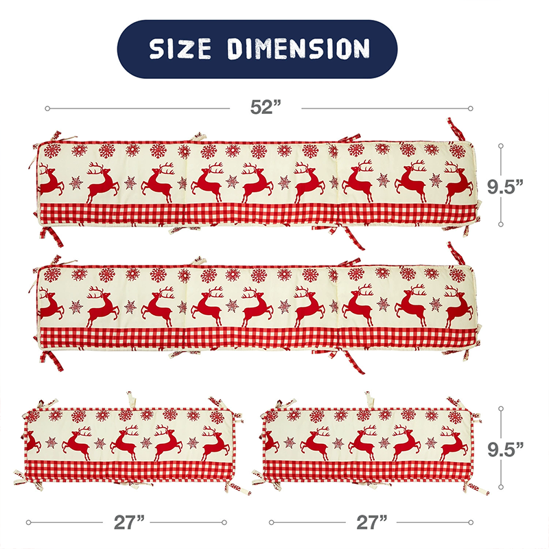 52x27 Inches Air Circulation Breathable 20mm Thick with Straps for Crib - Christmas Elk
