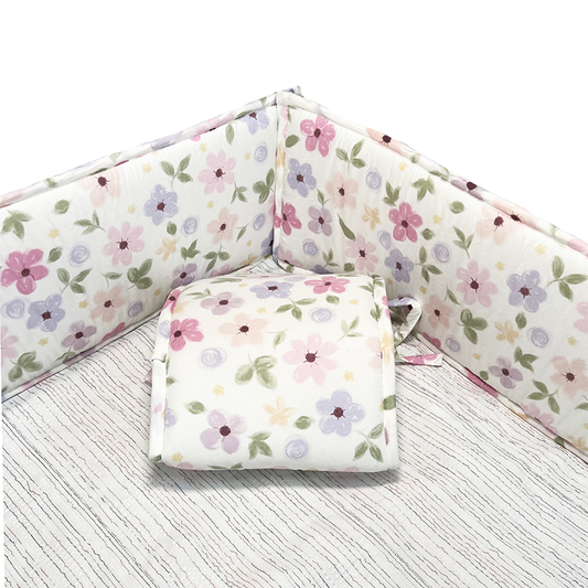 52x27 Inches Air Circulation Breathable 20mm Thick with Straps for Crib - Purple Flower Fields