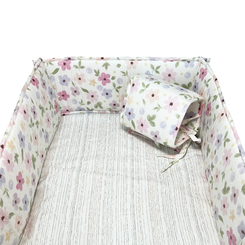 52x27 Inches Air Circulation Breathable 20mm Thick with Straps for Crib - Purple Flower Fields