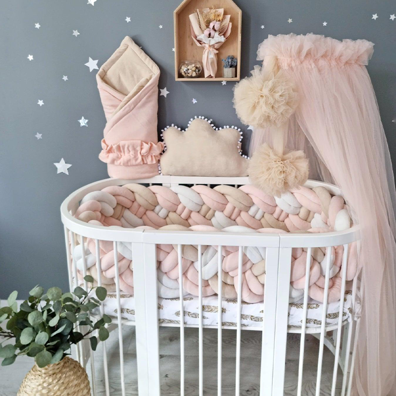 Bedding Long Cushion 8 Knotted Bumper Handmade Ultra Soft Cotton Furry Short Floss Fabric for Bedroom Playroom Nordic Style Decor