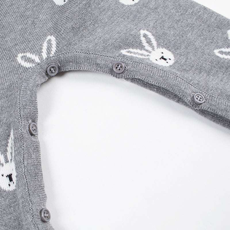 Baby Jumpsuit A/W Gray Rabbits Double Layer Thickened 100% Cotton Knitted Sweater & Romper